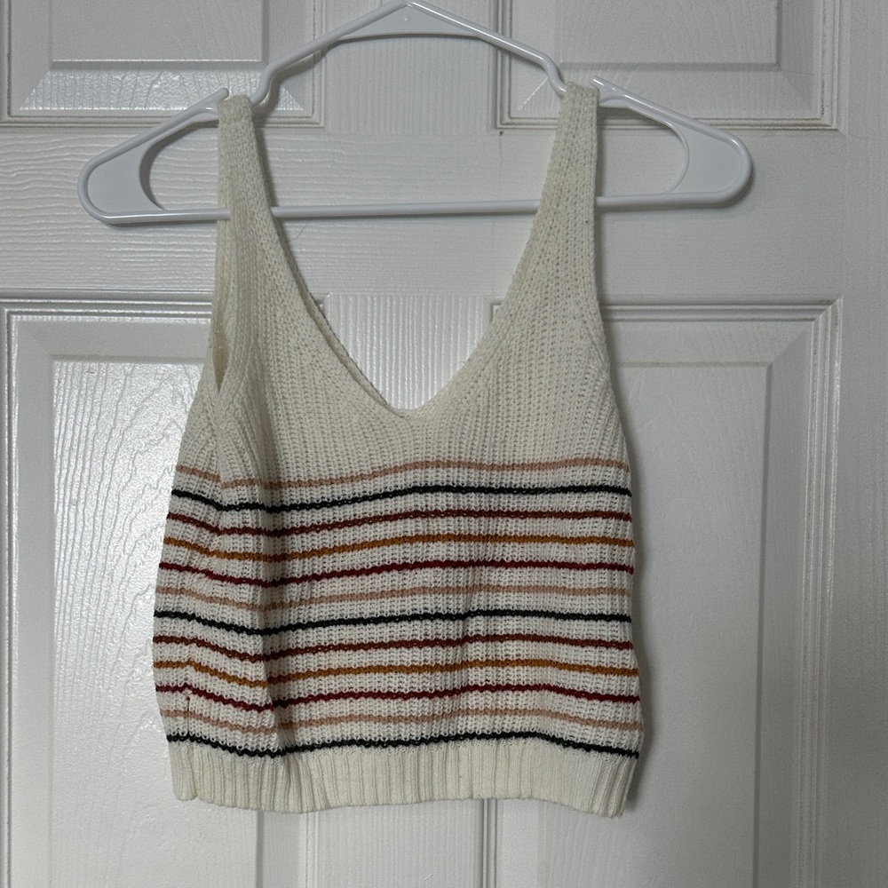Cozy Striped Knit Crop Top - Cream and Multicolor